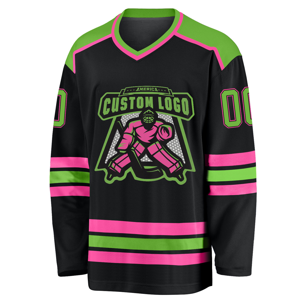 Cheap Custom Black Neon Green Pink Hockey Jersey Free