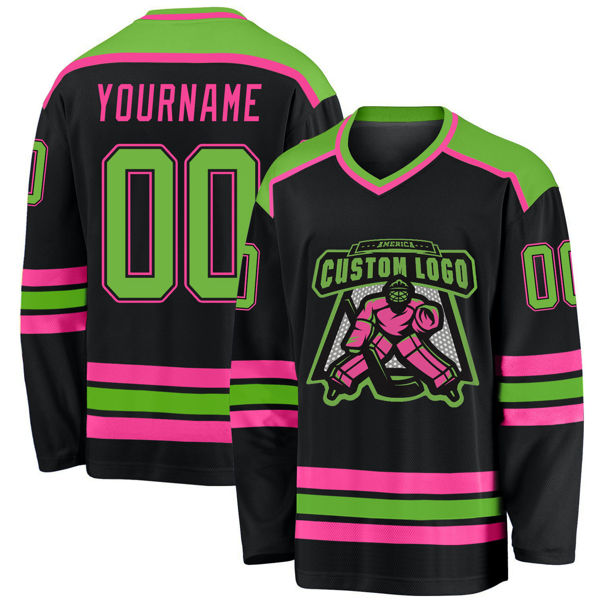 Custom Neon Green Black-White Hockey Jersey