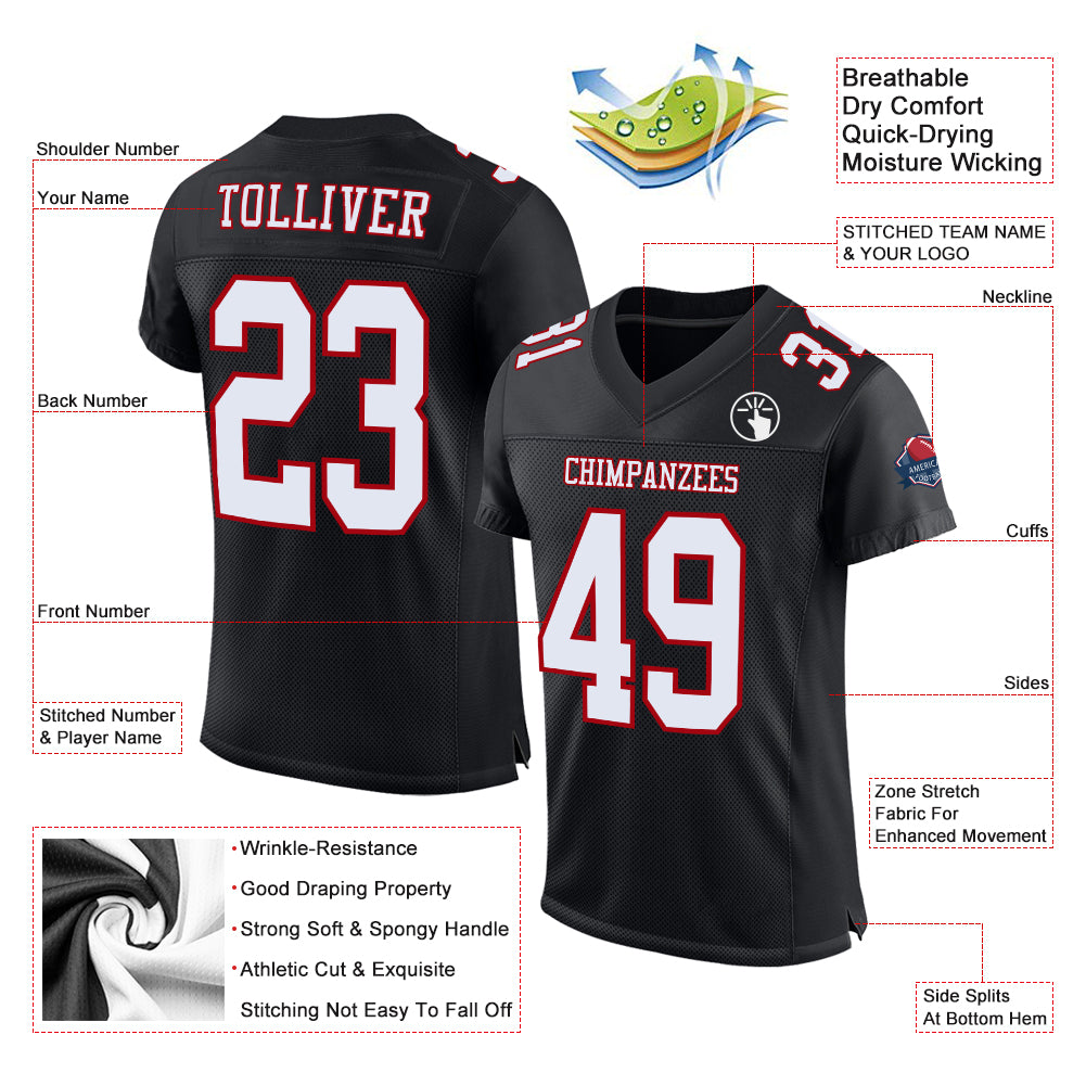 Cheap Custom Black White-Red Mesh Authentic Football Jersey Free 