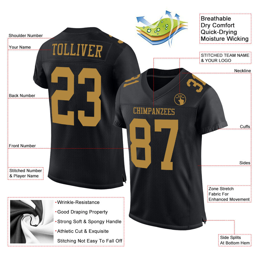 Custom Aqua Gold-Black Mesh Authentic Football Jersey