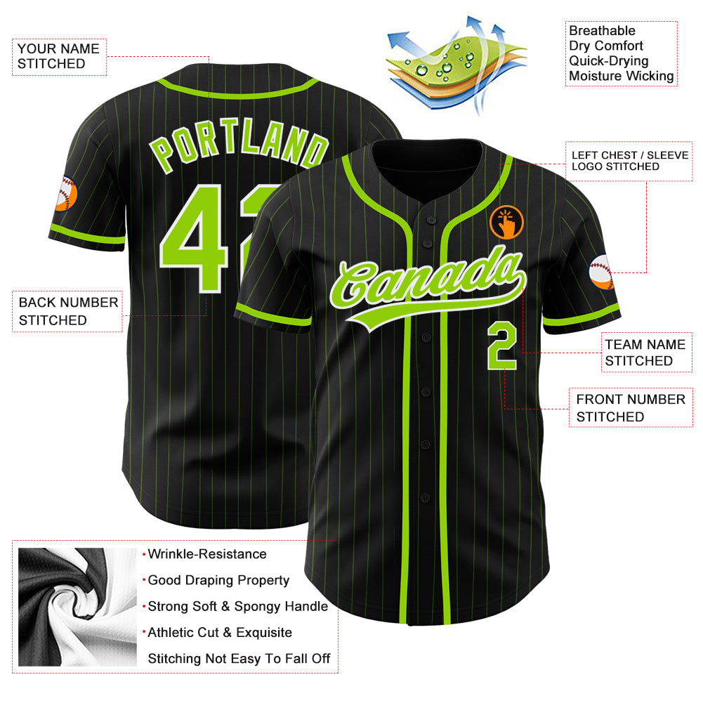 Custom Logo Name Number Neon Green Pinstripe Baseball Jersey