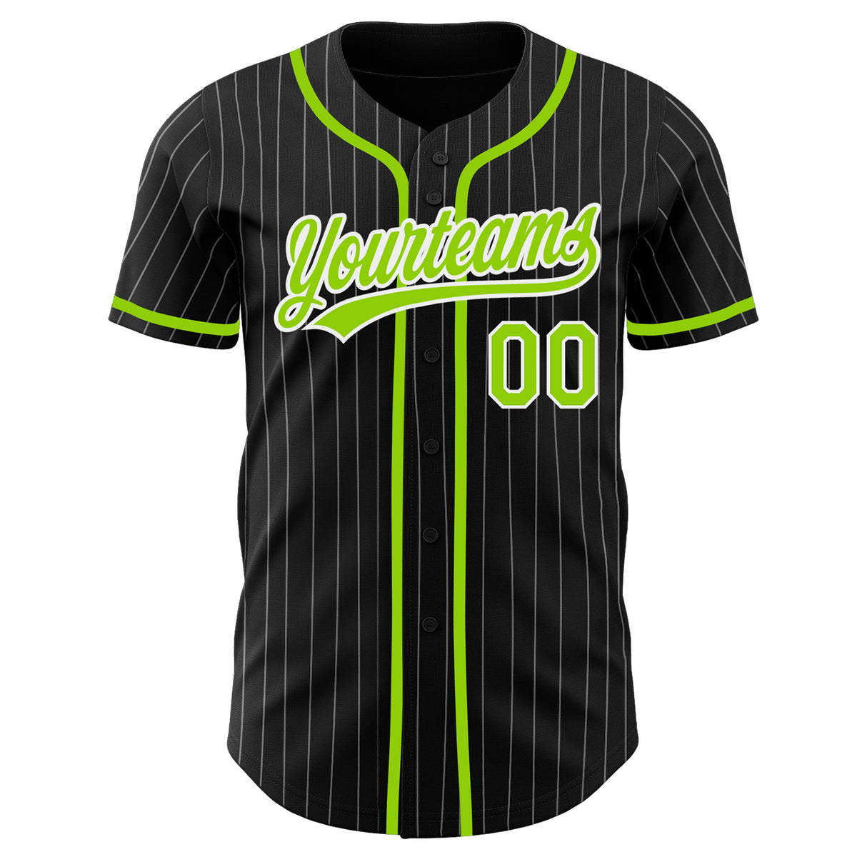 Custom Baseball Jersey Neon Green Black Pinstripe Black-White Authentic Youth Size:M