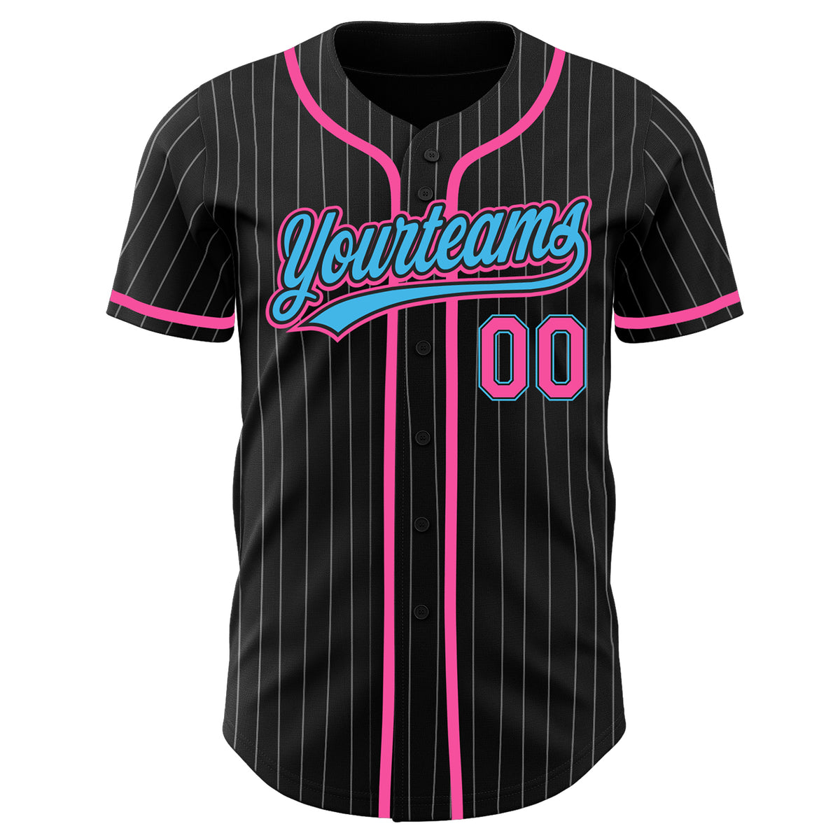 Custom Black White Strip Pink-Light Blue Authentic Baseball Jersey