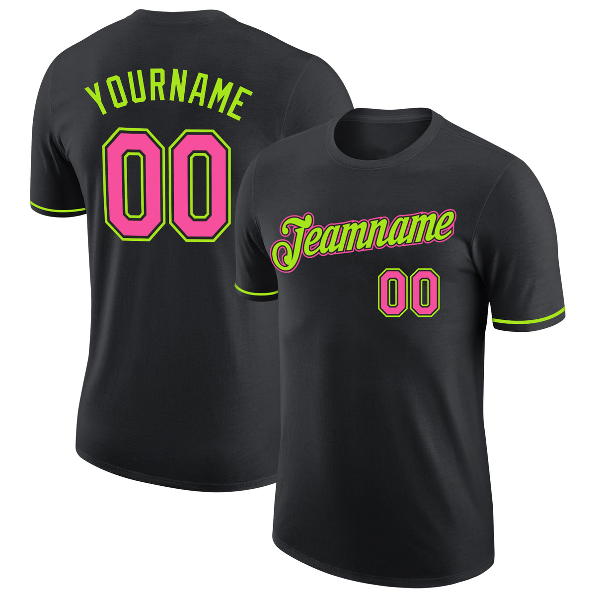 Cheap Custom Black Pink-Neon Green Performance T-Shirt Free