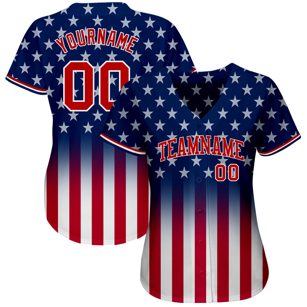 Custom Team Red Baseball Authentic Powder Blue American Flag