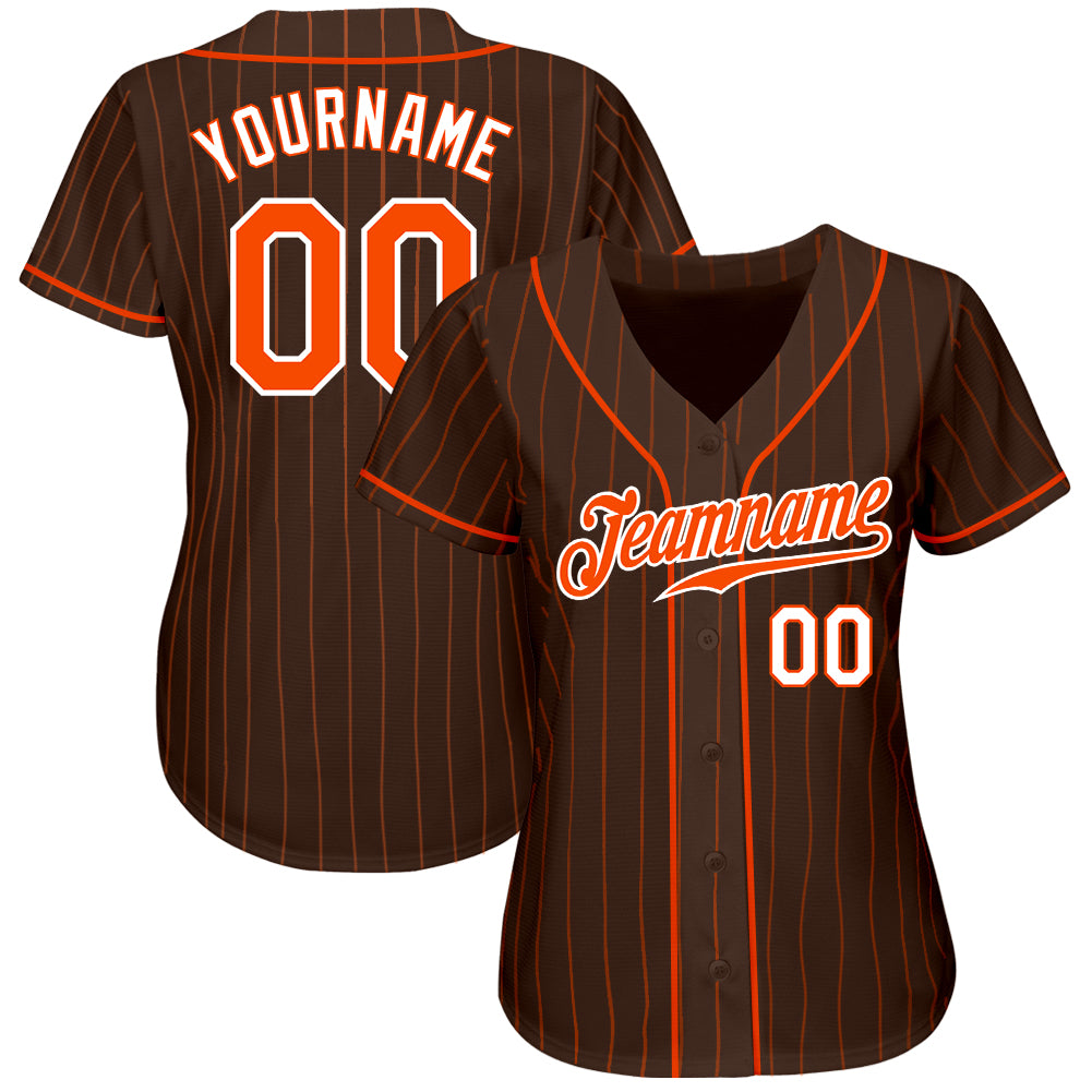 Custom Gold Brown Pinstripe Brown-White Authentic Baseball Jersey