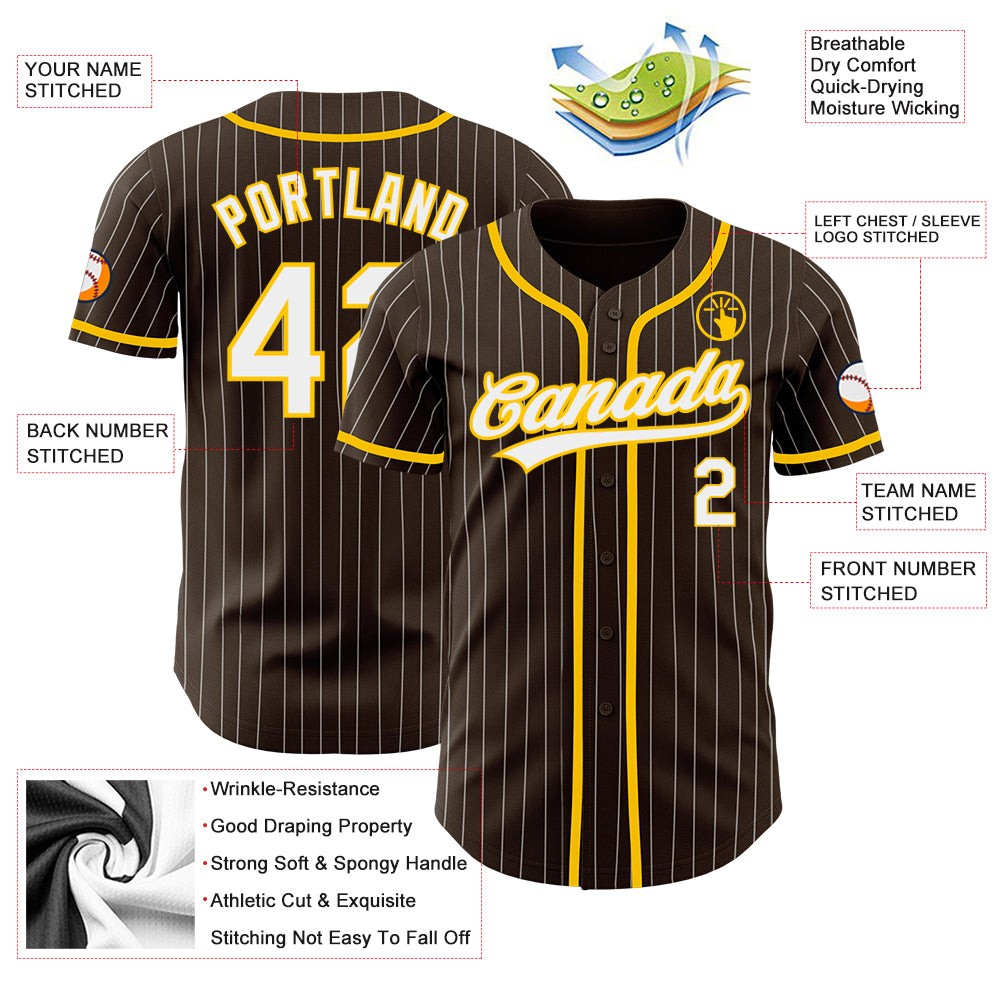 Cheap Custom Brown White Pinstripe Yellow Authentic Baseball Jersey Free  Shipping – CustomJerseysPro