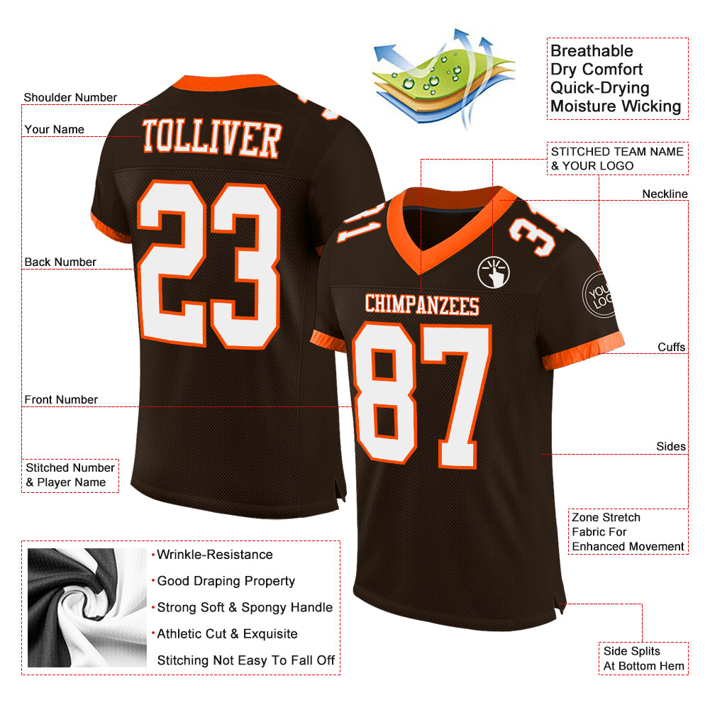 Cheap Custom Brown White-Orange Mesh Authentic Football Jersey Free  Shipping – CustomJerseysPro