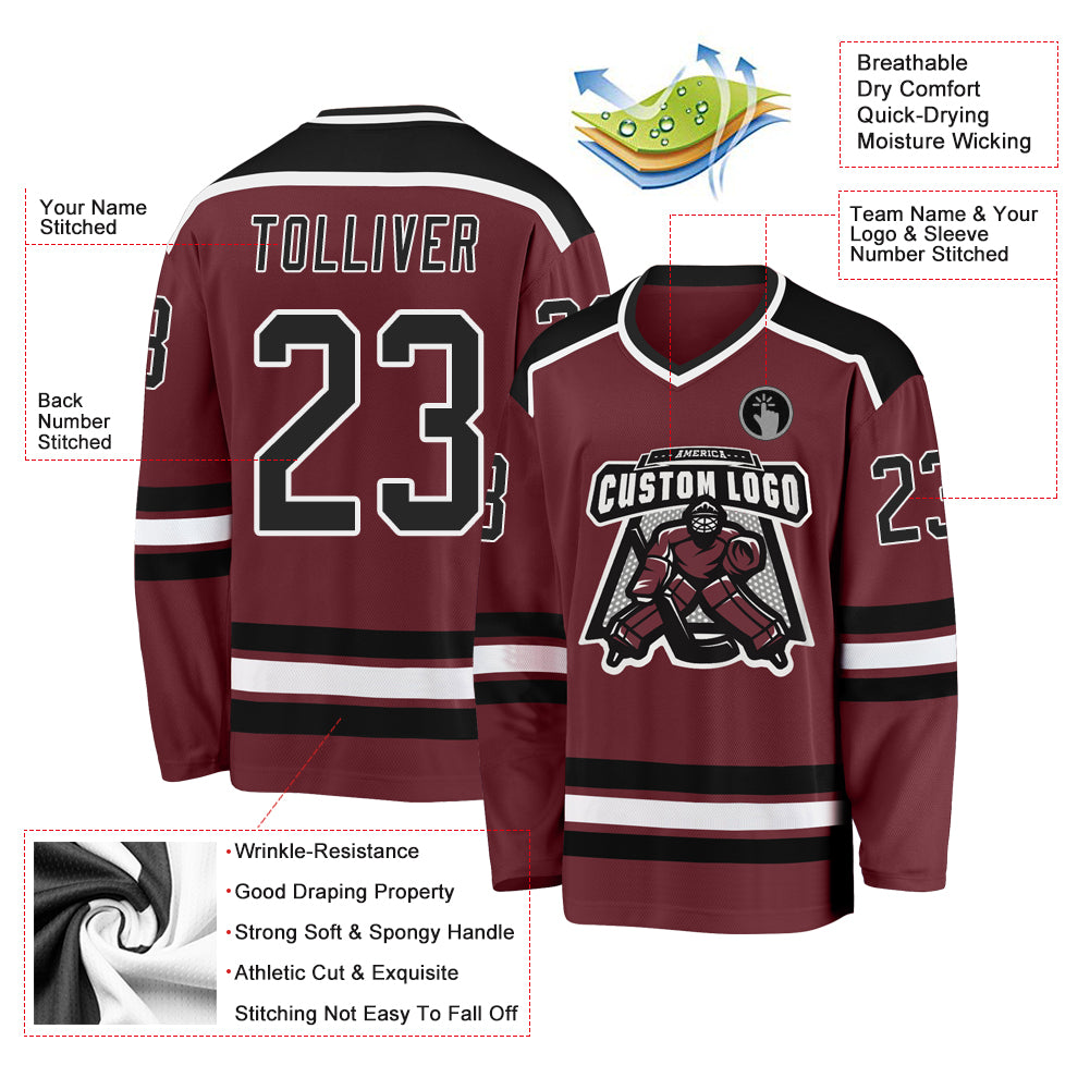 Cheap Custom Burgundy Black-White Hockey Jersey Free Shipping –  CustomJerseysPro