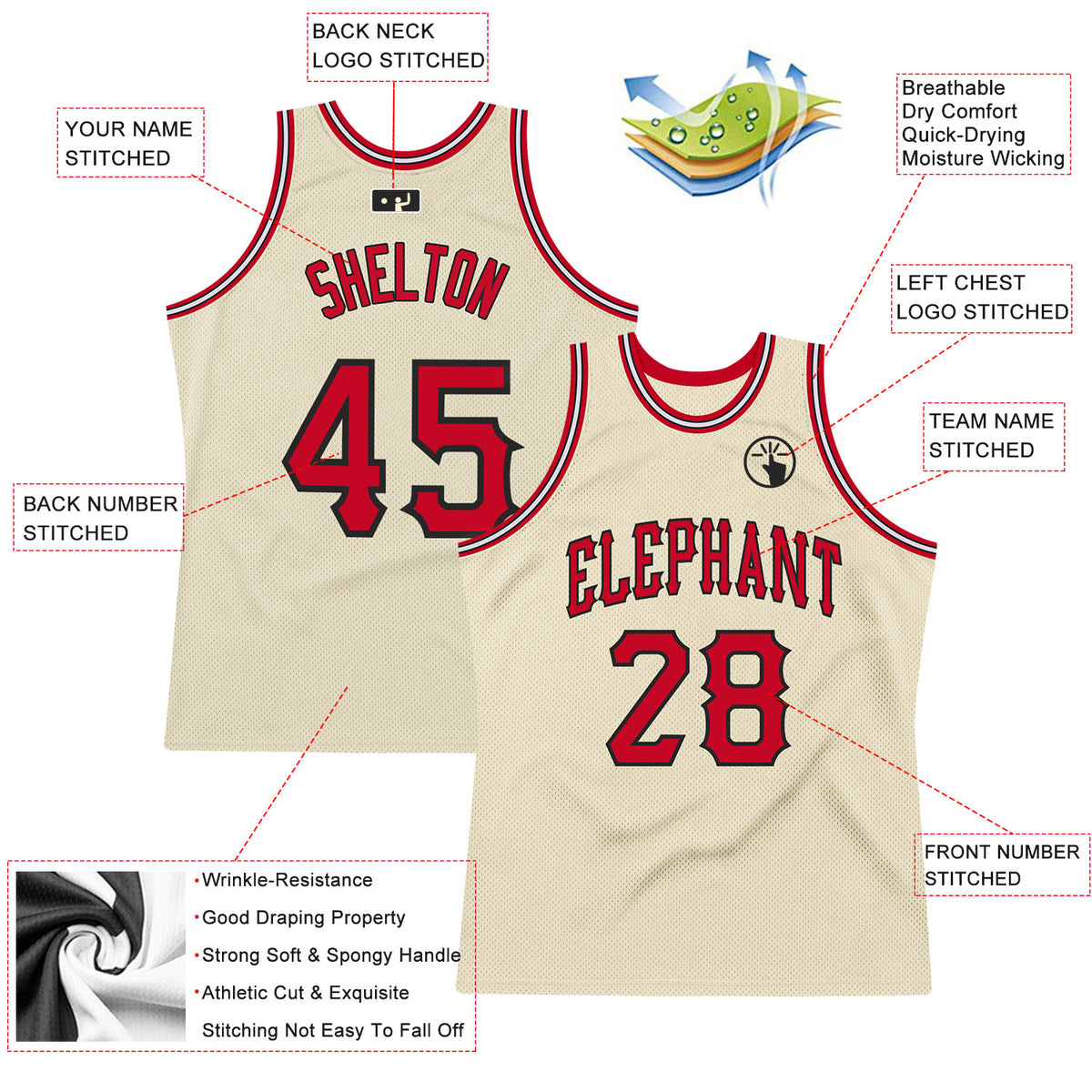 Sale Build Black Basketball Cream Rib-Knit Jersey Red – CustomJerseysPro