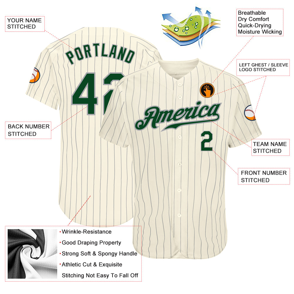 Cheap Custom Cream Green-Gold Authentic Baseball Jersey Free