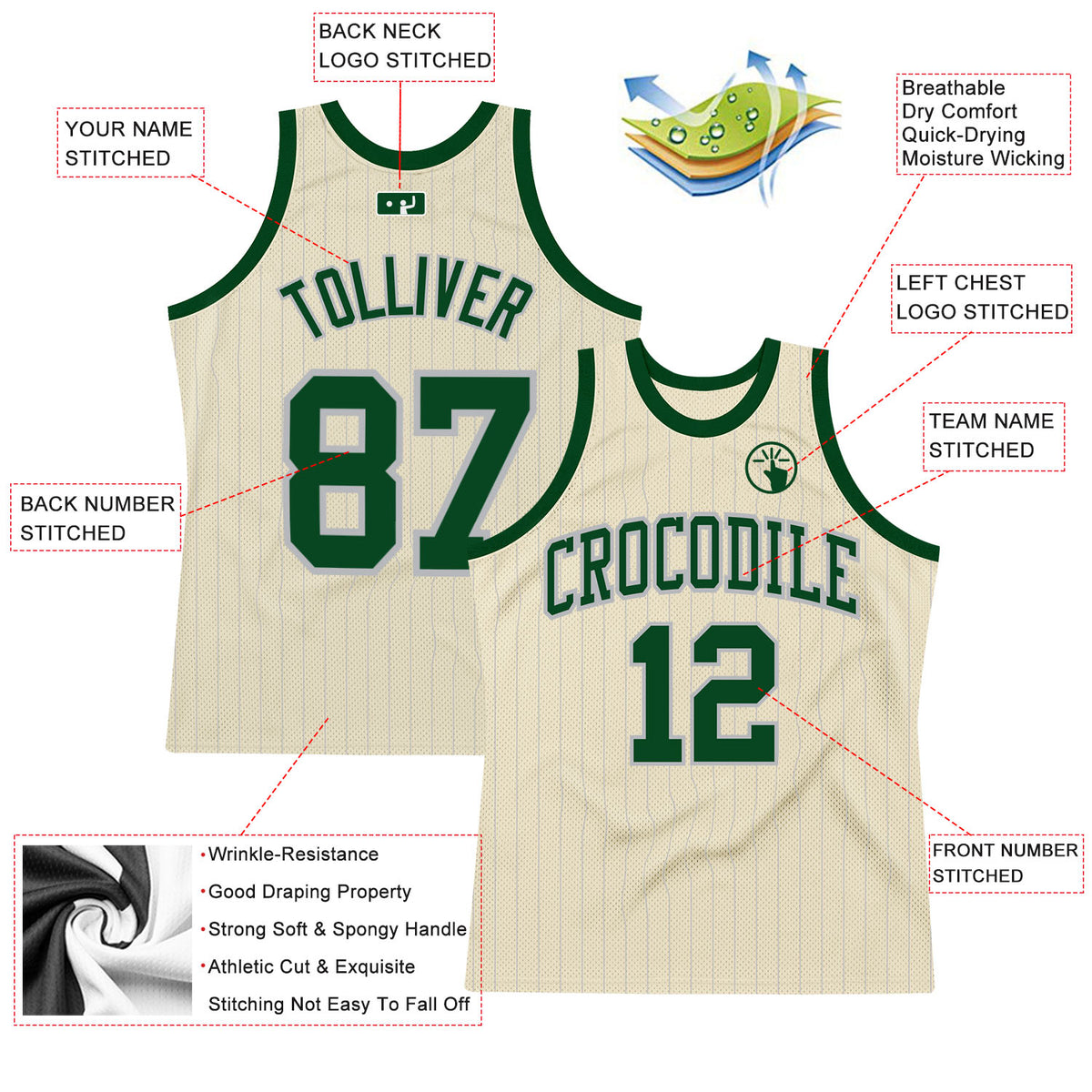 Cheap Custom Cream Gray Pinstripe Green Authentic Basketball Jersey Free  Shipping – CustomJerseysPro