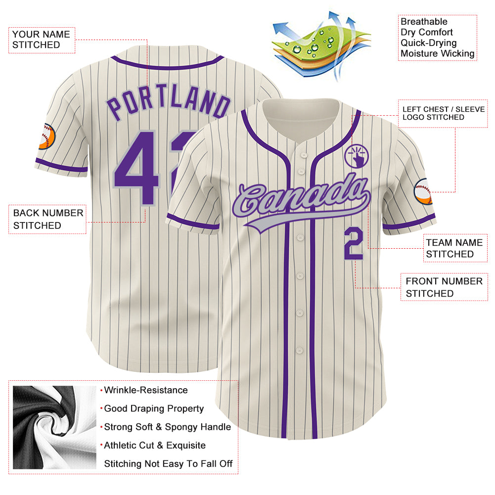 Cheap Custom Cream Gray Pinstripe Purple Authentic Baseball Jersey