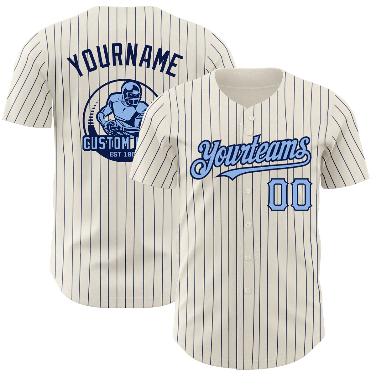 Cheap Custom Cream Gray Pinstripe Navy Authentic Baseball Jersey