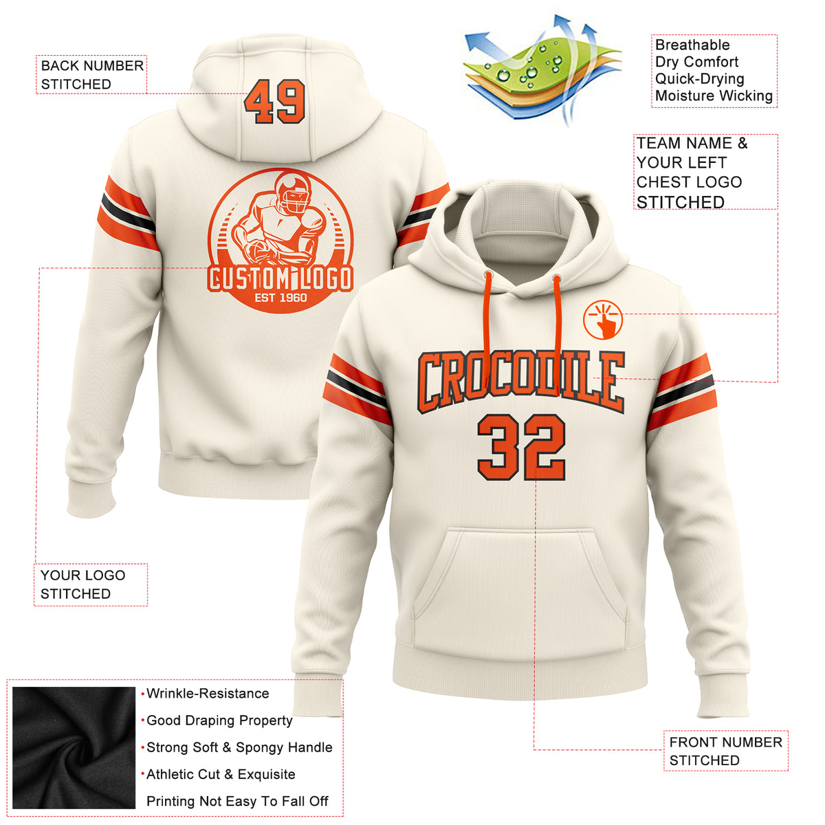 Cheap Custom Stitched Cream Orange-Black Football Pullover Sweatshirt Hoodie  Free Shipping – CustomJerseysPro