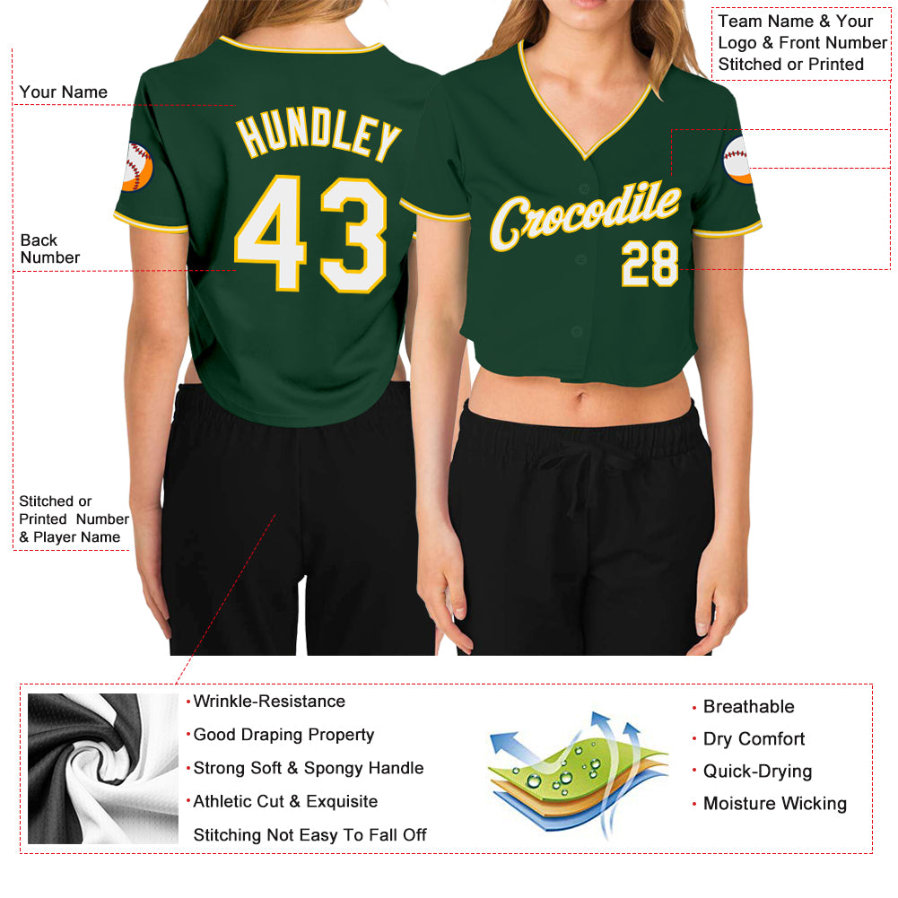 Cheap Custom Women's Green White-Gold V-Neck Cropped Baseball Jersey Free  Shipping – CustomJerseysPro