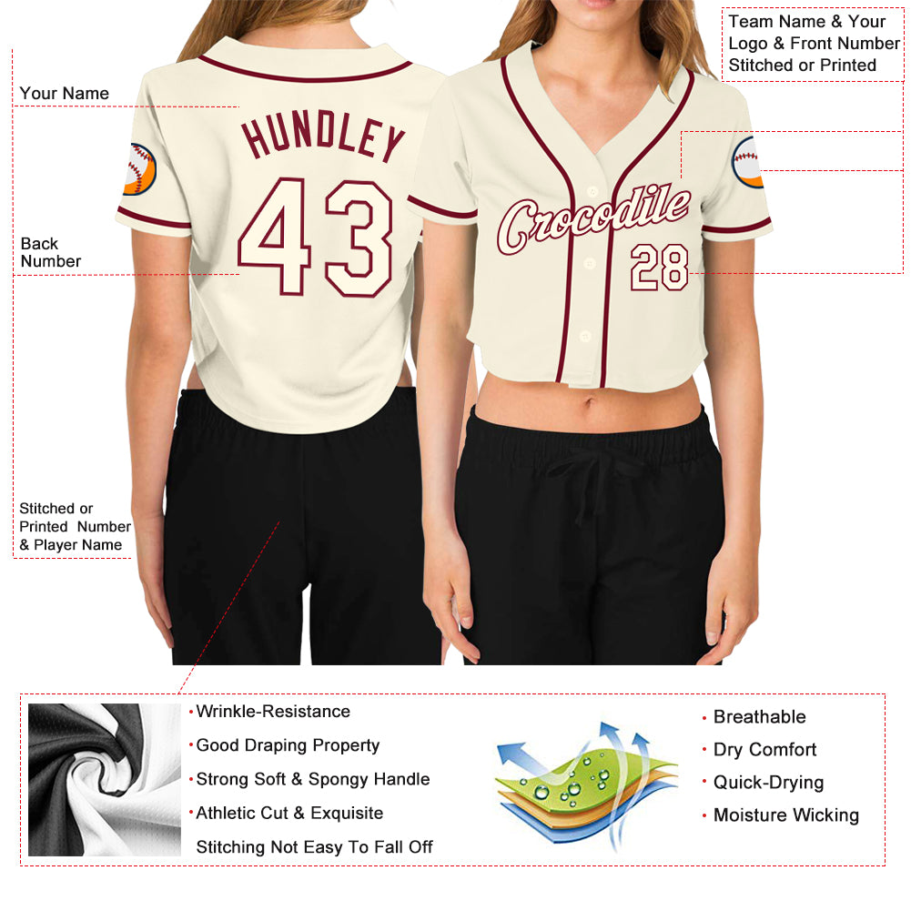 Cheap Custom Women's Cream Cream-Crimson V-Neck Cropped Baseball Jersey  Free Shipping – CustomJerseysPro