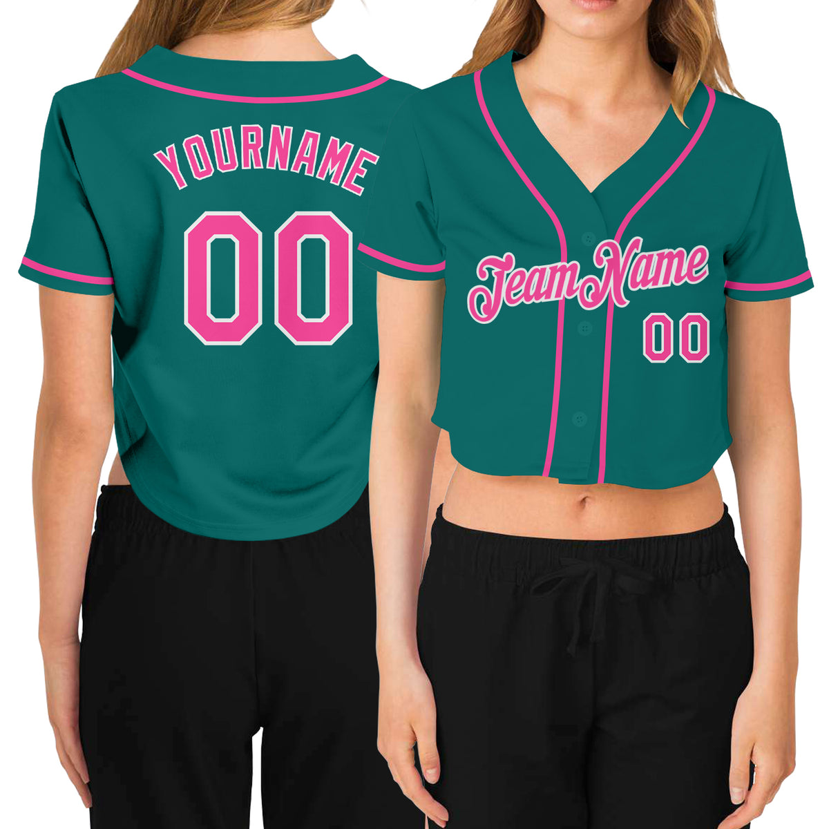 Custom Women's White Pink-Aqua V-Neck Cropped Baseball Jersey Discount –  snapmade