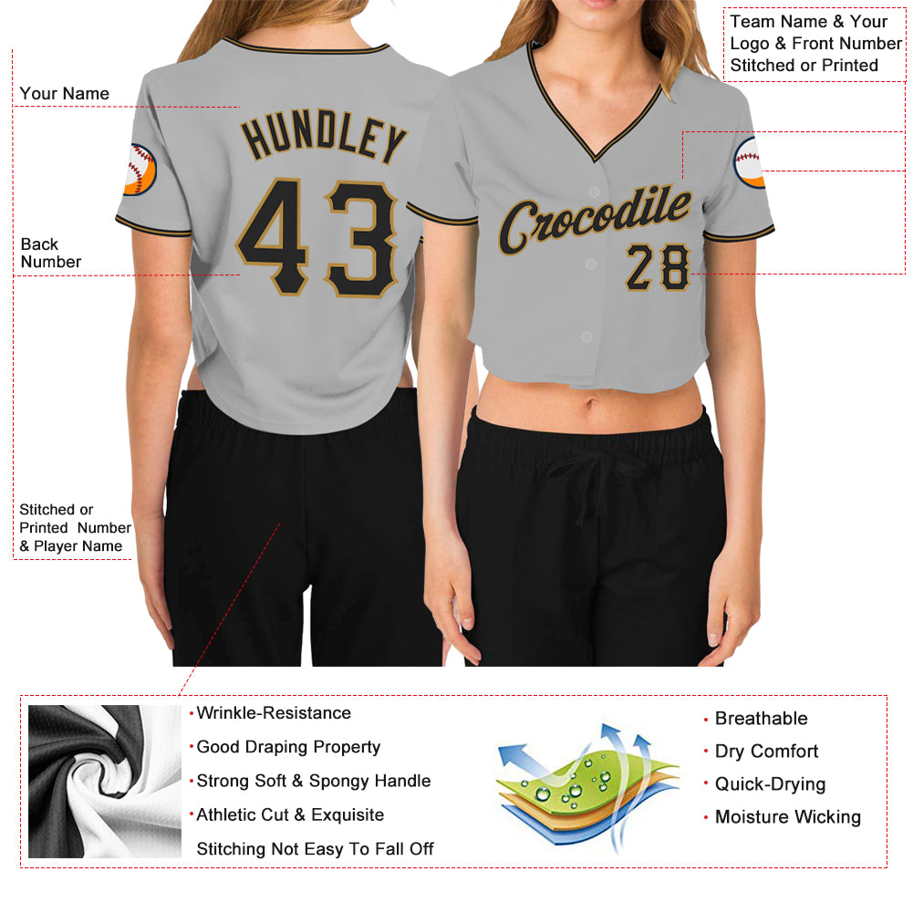 Cheap Custom Women's Gray Black-Old Gold V-Neck Cropped Baseball Jersey  Free Shipping – CustomJerseysPro