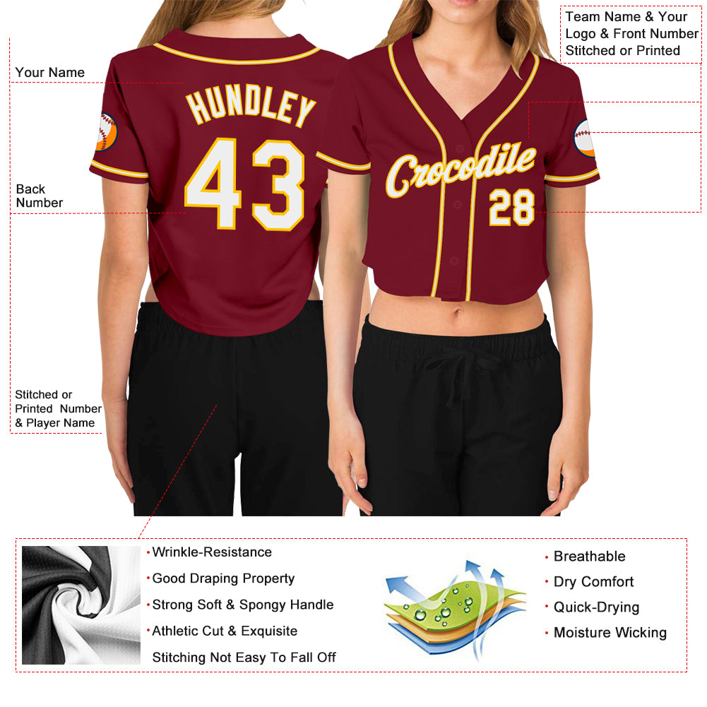 Cheap Custom Women's Crimson White-Gold V-Neck Cropped Baseball Jersey Free  Shipping – CustomJerseysPro