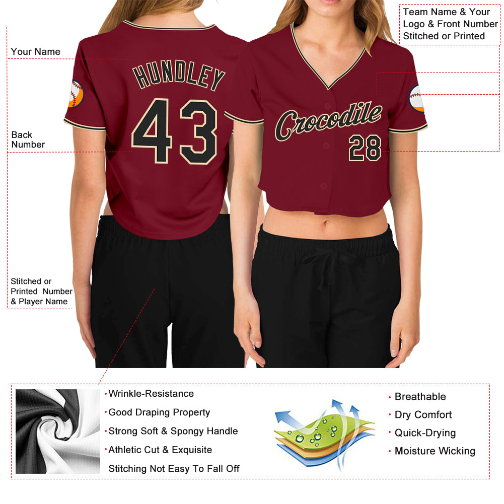 Cheap Custom Women's Crimson Black-Cream V-Neck Cropped Baseball Jersey  Free Shipping – CustomJerseysPro