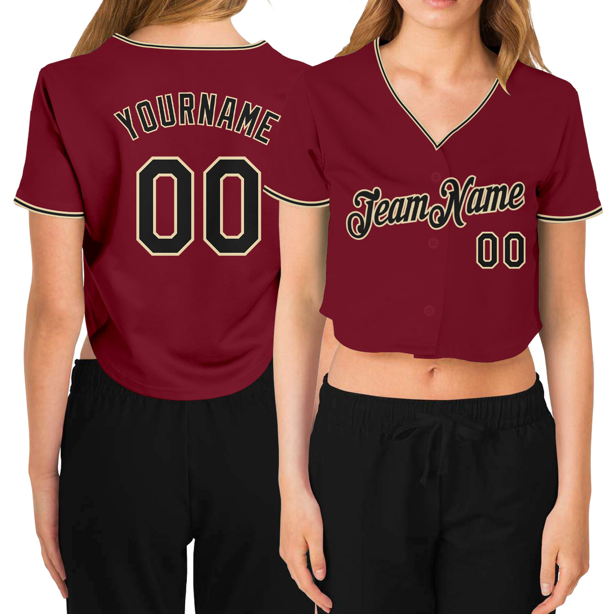 Custom Women's Cream Red-Navy V-Neck Cropped Baseball Jersey Fast Shipping  – FiitgCustom