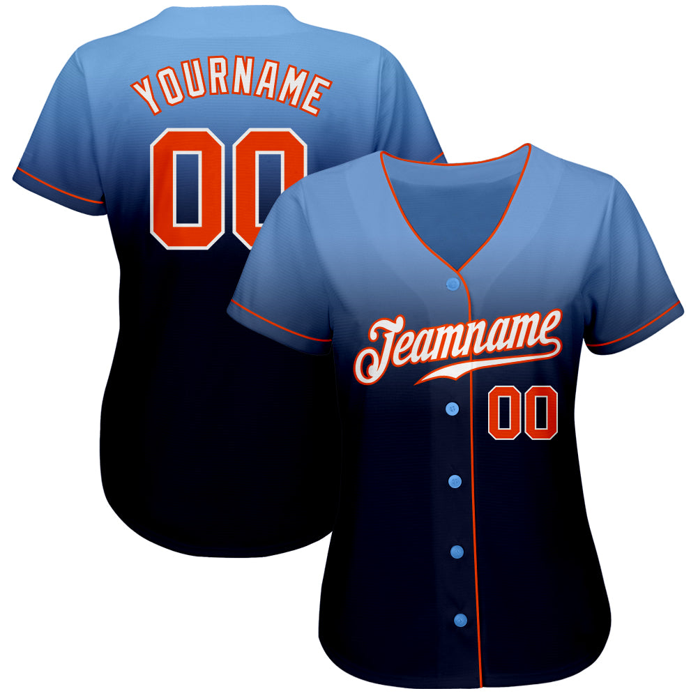 Custom Baseball Jersey Light Blue Orange-Black Authentic Gradient Fashion Youth Size:M