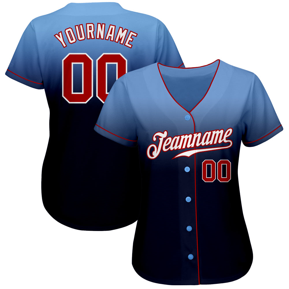 Cheap Custom Light Blue Red-Navy Authentic Fade Fashion Baseball