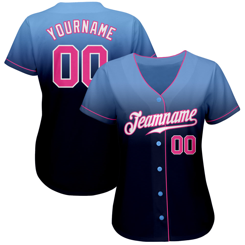 Custom Fade Fashion Baseball Jersey Light Blue Pink-Black