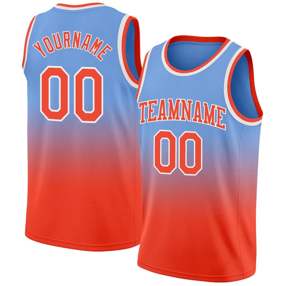 Custom Light Blue Orange-White Authentic Fade Fashion Basketball Jersey  Discount