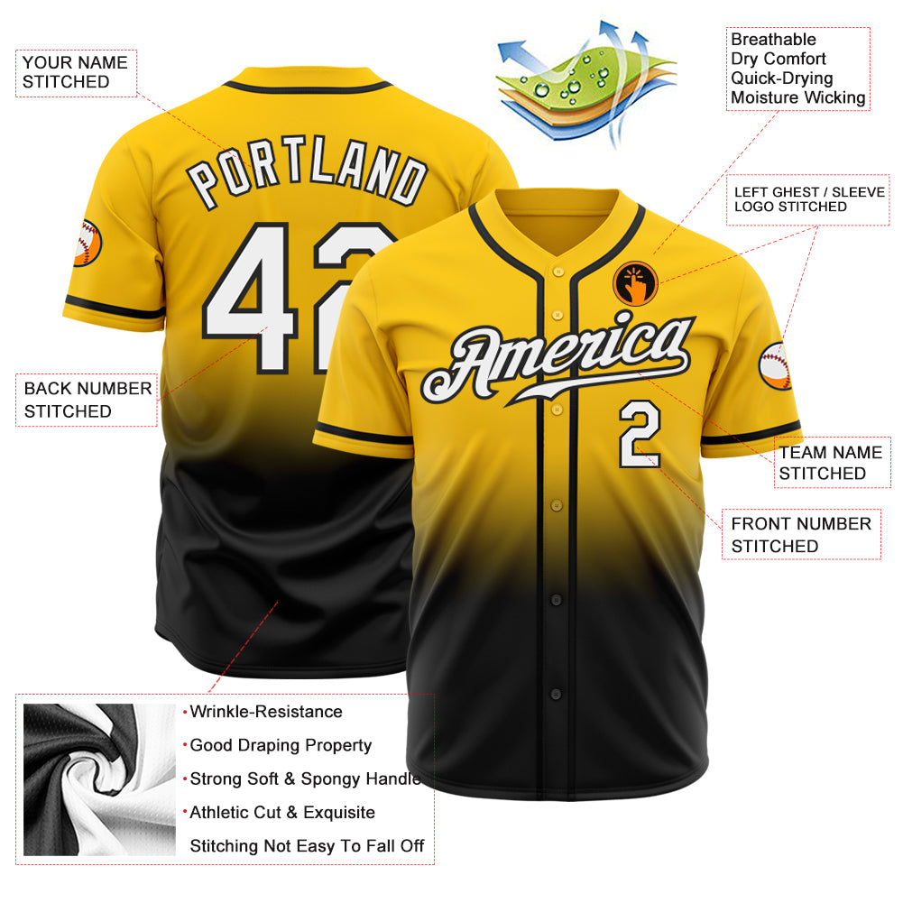 Cheap Custom Gold Black-Orange Authentic Fade Fashion Baseball Jersey Free  Shipping – CustomJerseysPro