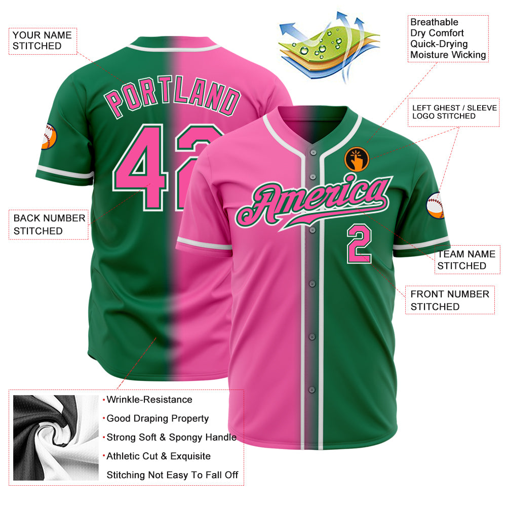 Custom Pink Kelly Green-White Authentic Baseball Jersey Men's Size:M