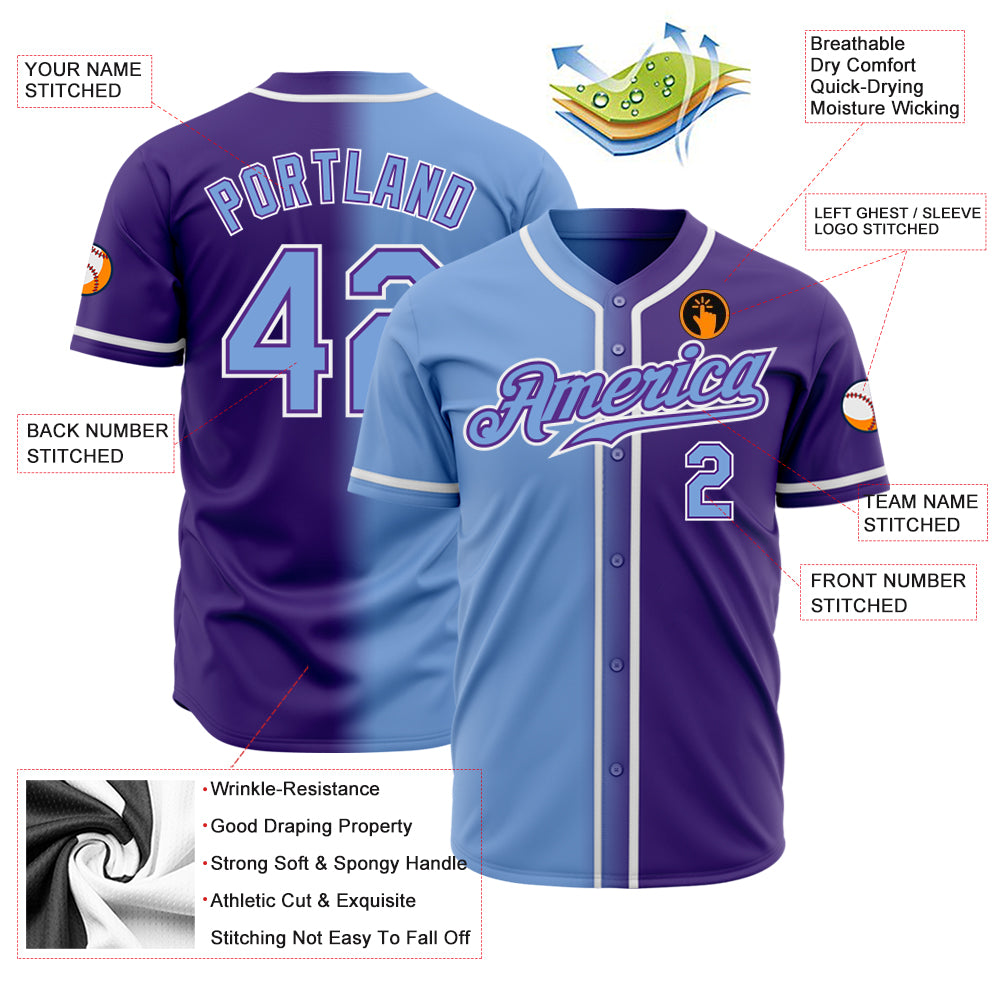Cheap Custom Light Blue White-Purple Authentic Fade Fashion Baseball Jersey  Free Shipping – CustomJerseysPro