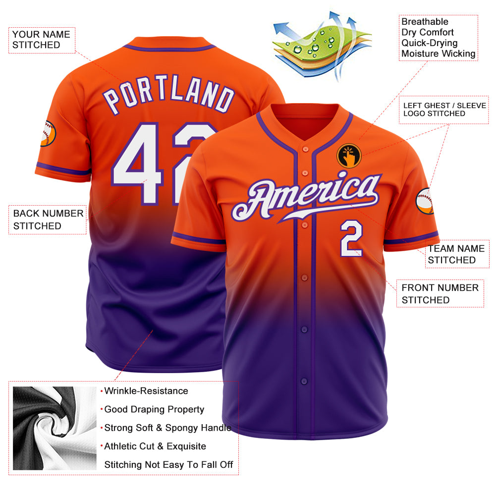 Cheap Custom Orange White-Purple Authentic Fade Fashion Baseball