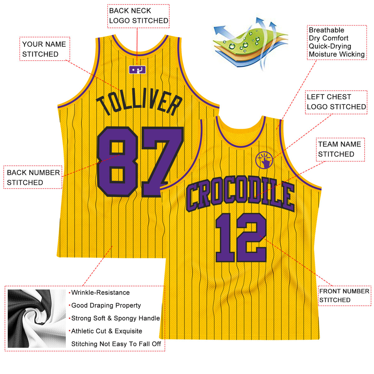 Custom Purple Black Pinstripe Black-Old Gold Authentic Basketball Jersey  Fast Shipping – FiitgCustom