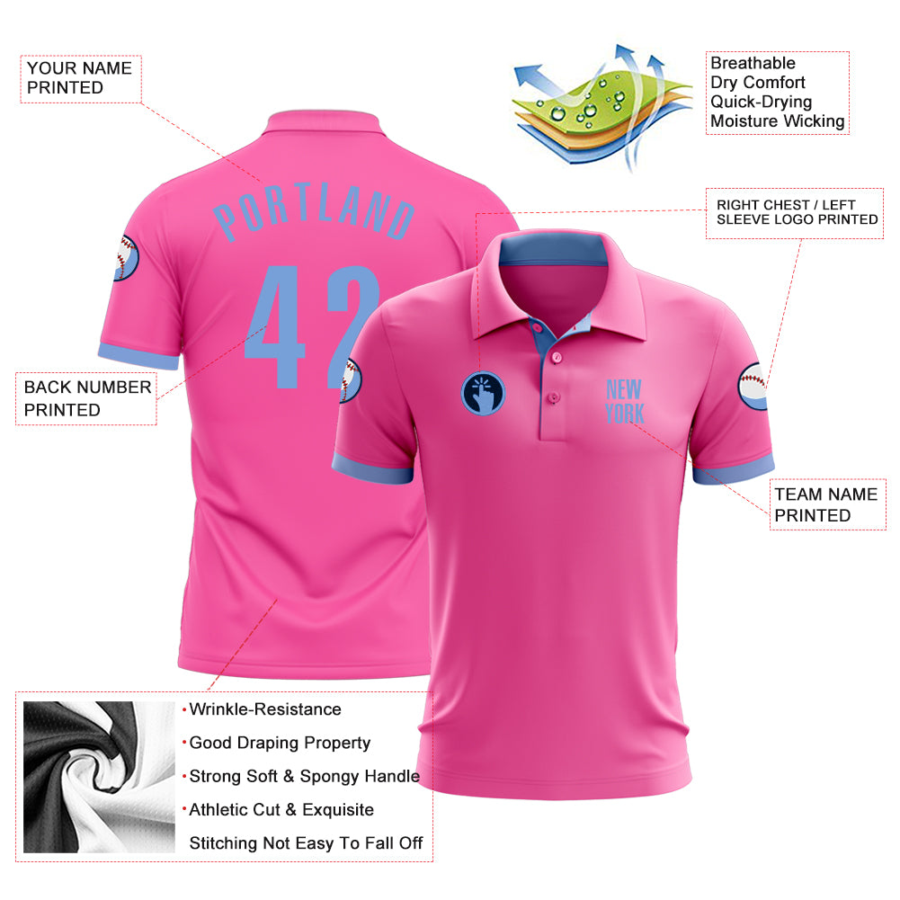 Cheap Custom Light Blue Pink Performance Golf Polo Shirt Free