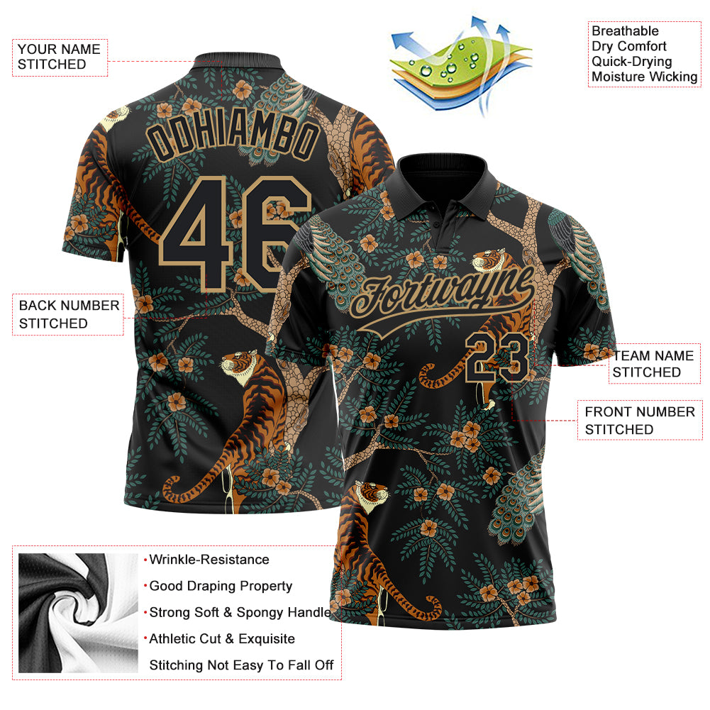 Cheap Custom Black Old Gold Tiger And Peacock Sublimation Soccer Uniform  Jersey Free Shipping – CustomJerseysPro