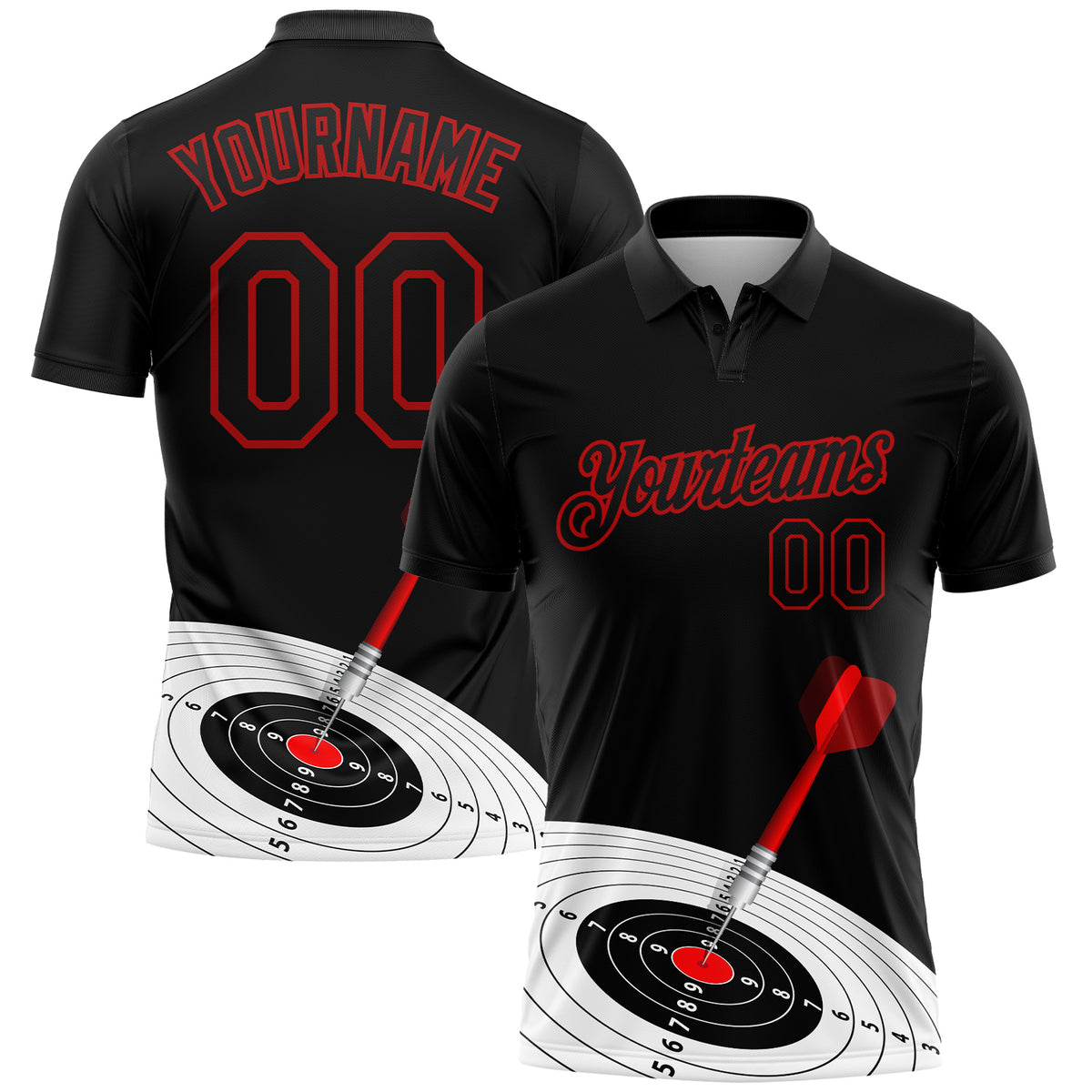 FANSIDEA Custom Golf Polo Shirt Black Red 3D Pattern Design Dart Board Target Performance Women's Size:M