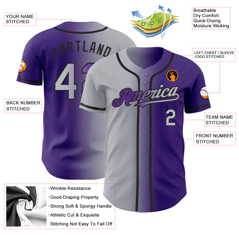 Cheap Custom Purple Gray-Black Authentic Gradient Fashion Baseball