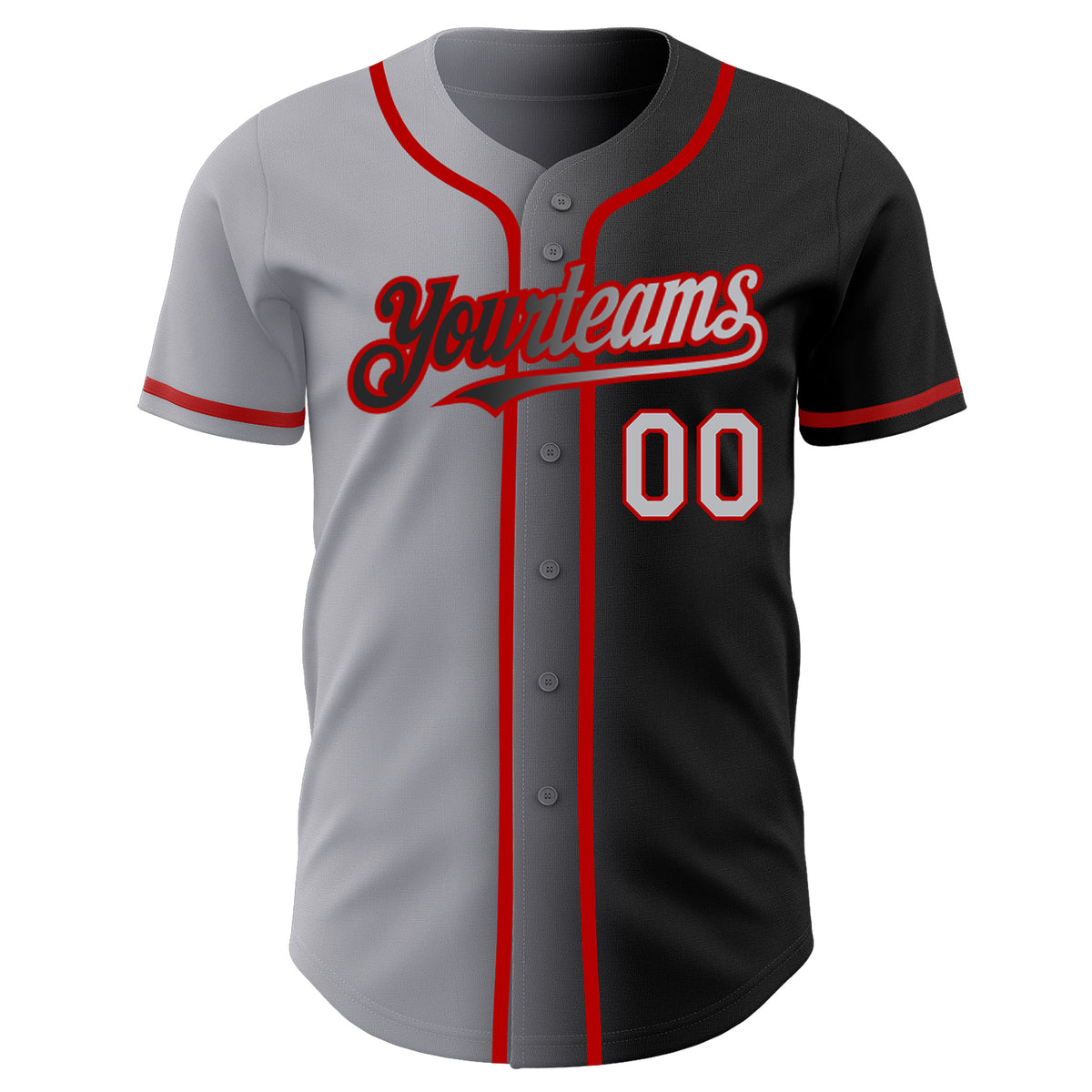 Custom Ombre Red Grey Full Button Baseball Team Jerseys