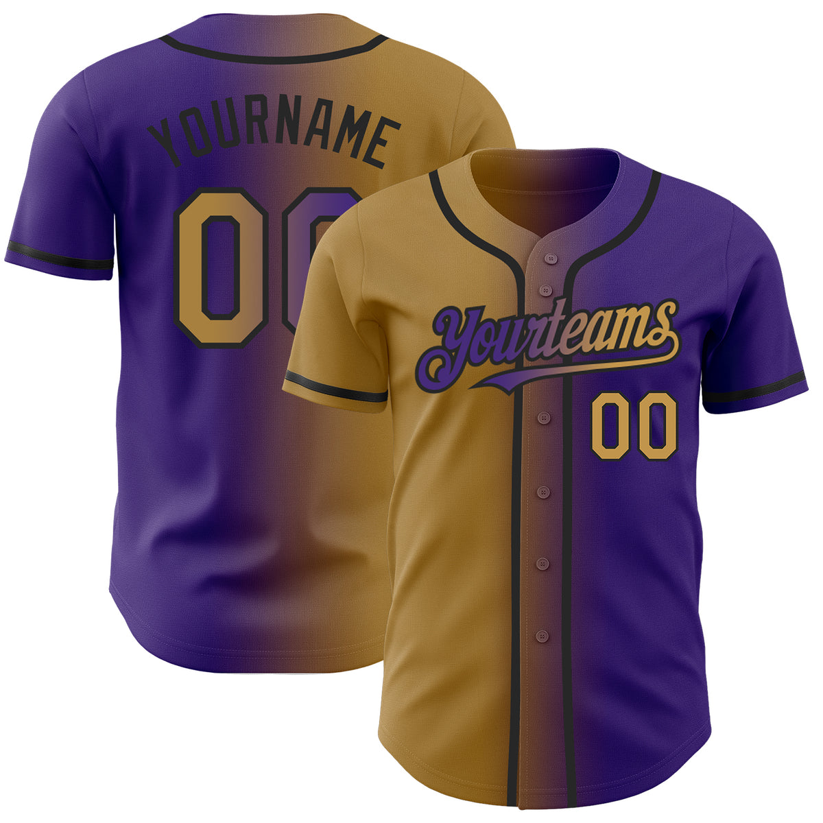 Custom Purple Black Pinstripe Black-Old Gold Authentic Baseball Jersey  Discount