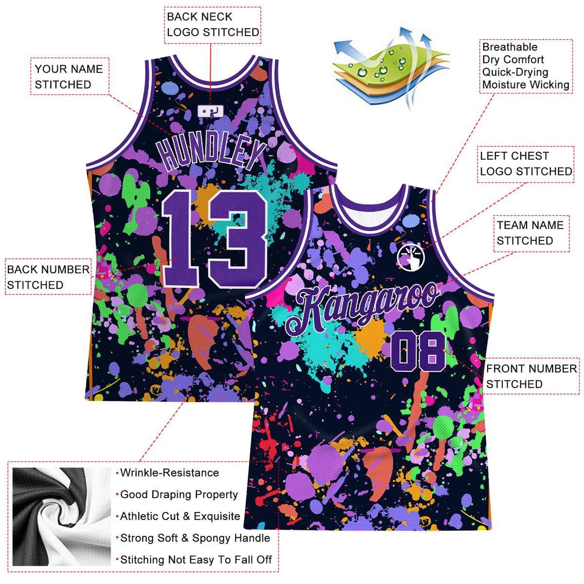 Sprinklecart Polyester Basketball Team Jersey Apparel - Violet Pink Pattern