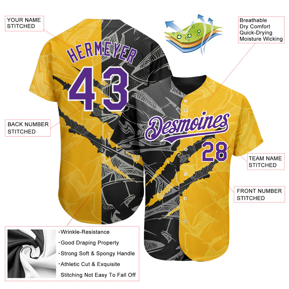 Custom Graffiti Words Pattern-White Purple Authentic Baseball Jersey  Discount