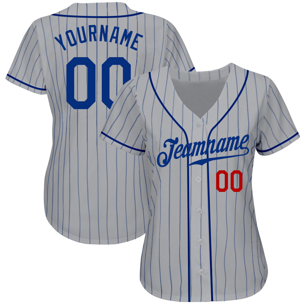 Custom Gray Royal Pinstripe Royal-Red Authentic Baseball Jersey Discount