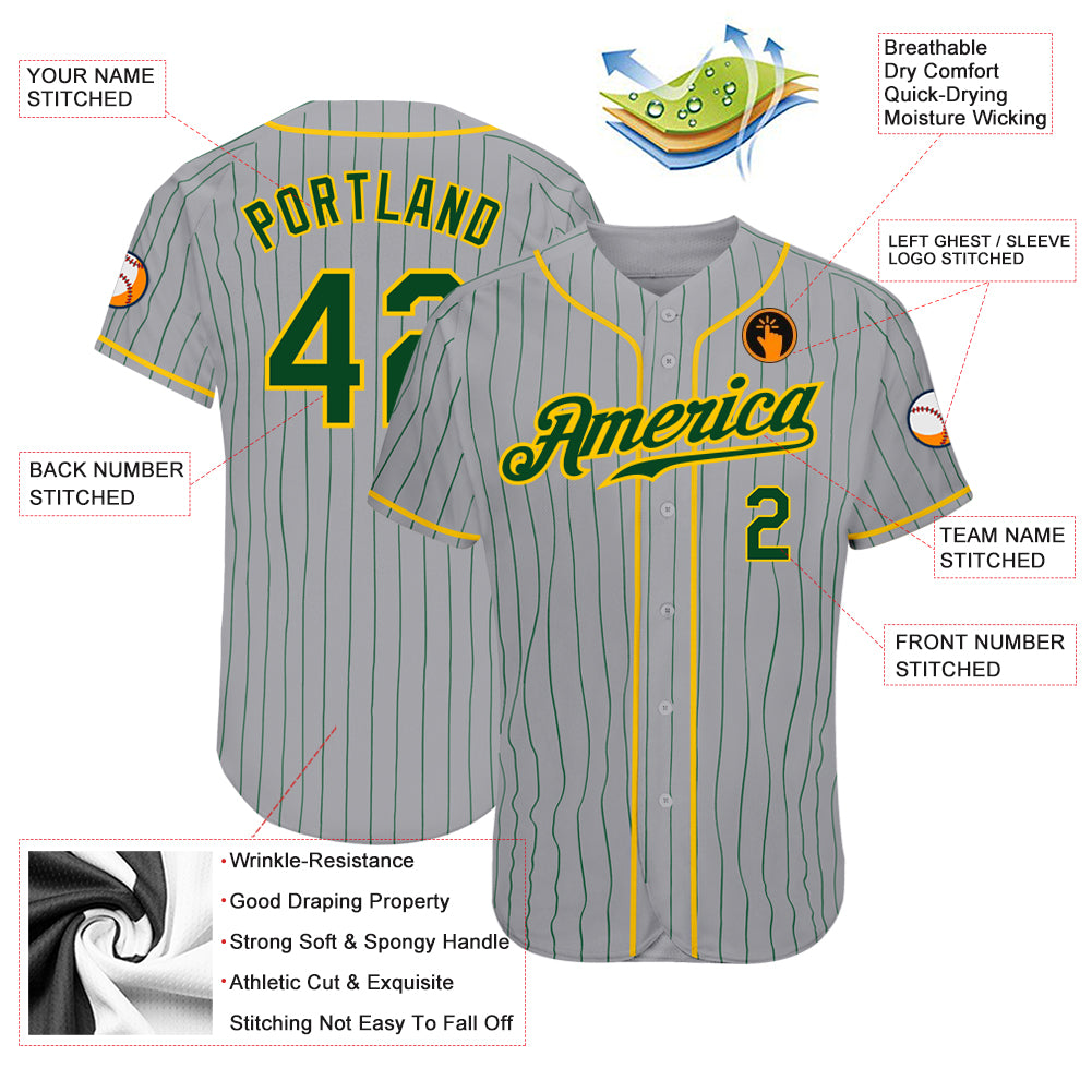 Cheap Custom Gray Green Pinstripe Green-Gold Authentic Baseball Jersey Free  Shipping – CustomJerseysPro