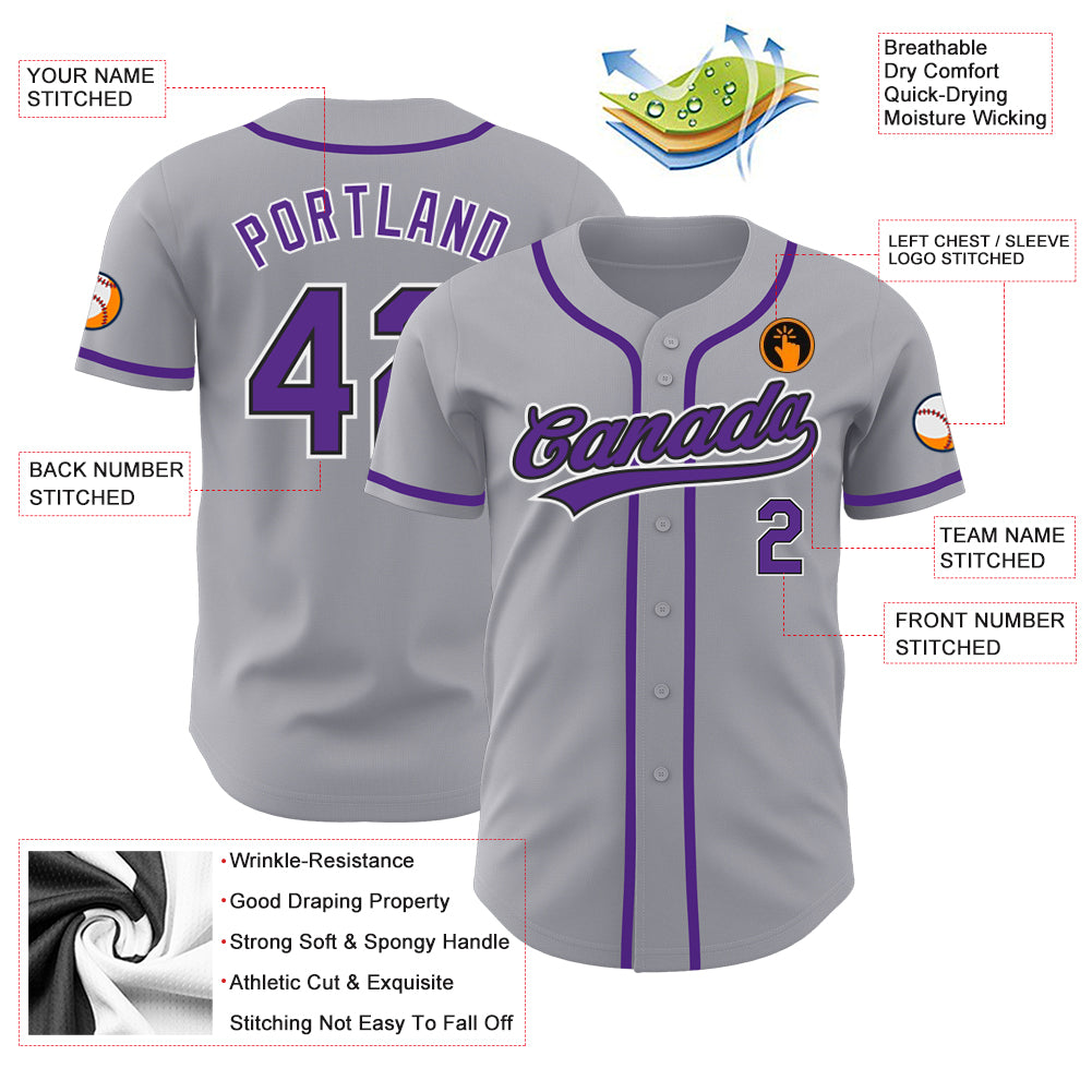 Cheap Custom Purple Black-Gray Authentic Baseball Jersey Free