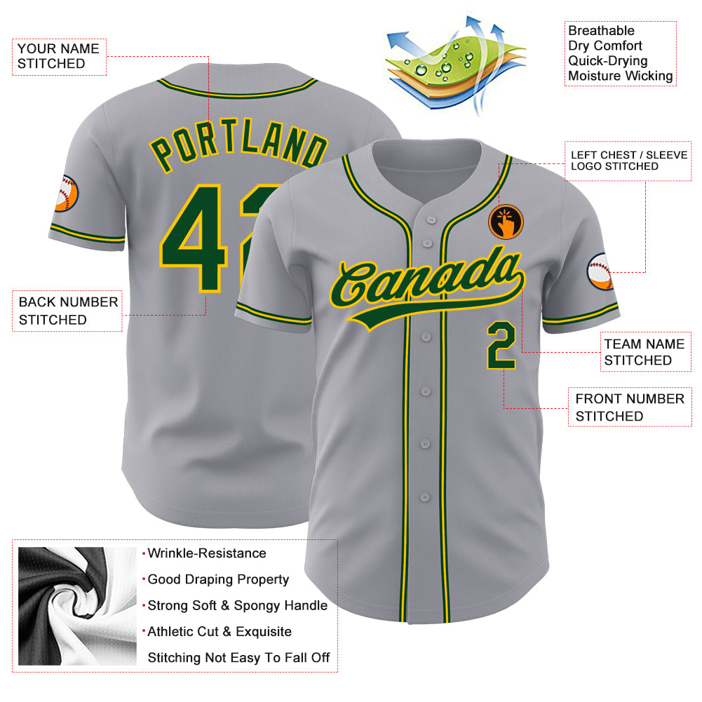 Cheap Custom Gray Green-Gold Authentic Baseball Jersey Free Shipping –  CustomJerseysPro
