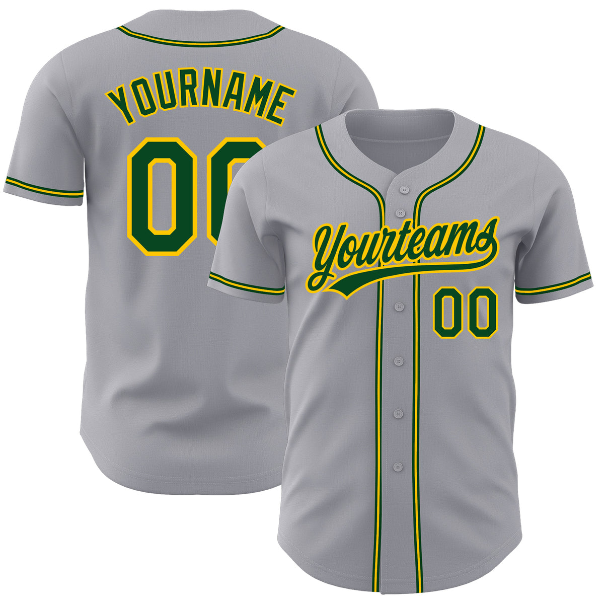 Custom Gray Green-Gold Authentic Baseball Jersey - Personalized Name,  Number, Team Logo