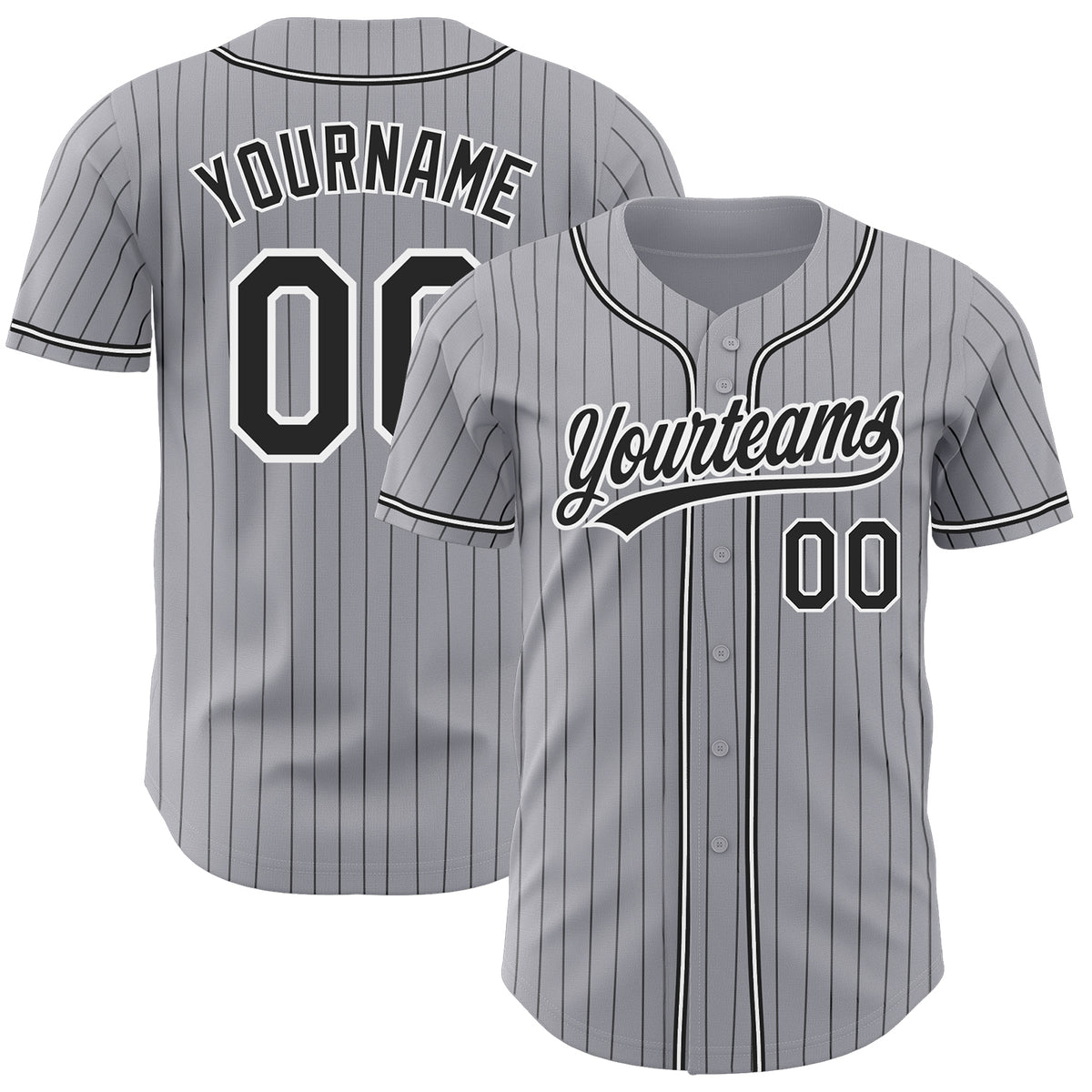 Custom Pinstripe Black and White Full Button Baseball Jerseys