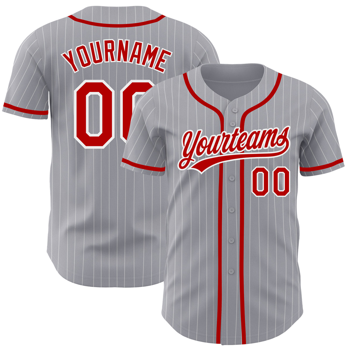 Custom Gray Black Pinstripe Red-Black Authentic Baseball Jersey Discount